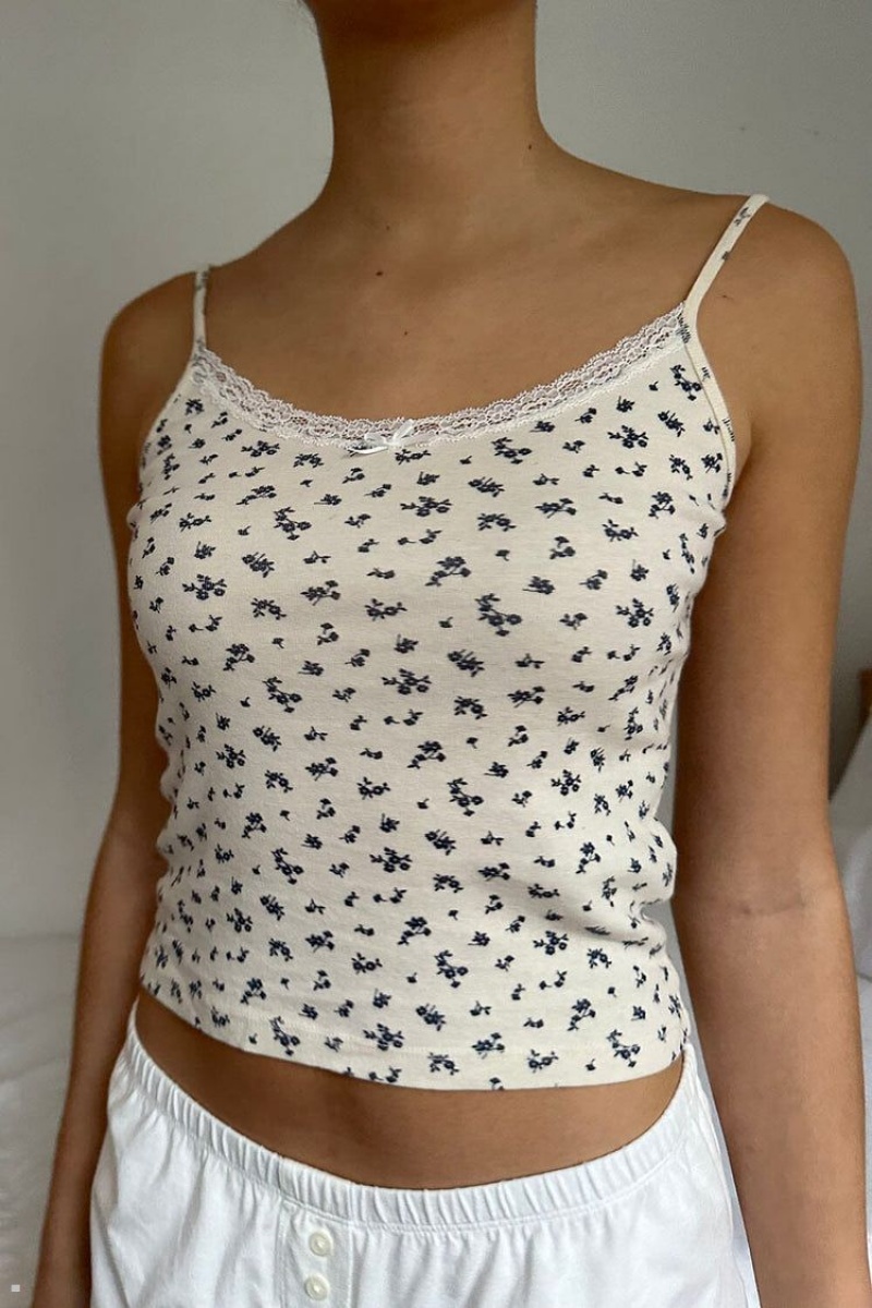 Debardeur Brandy Melville Skylar Floral Dentelle Blanche Bleu | AJO-88339876